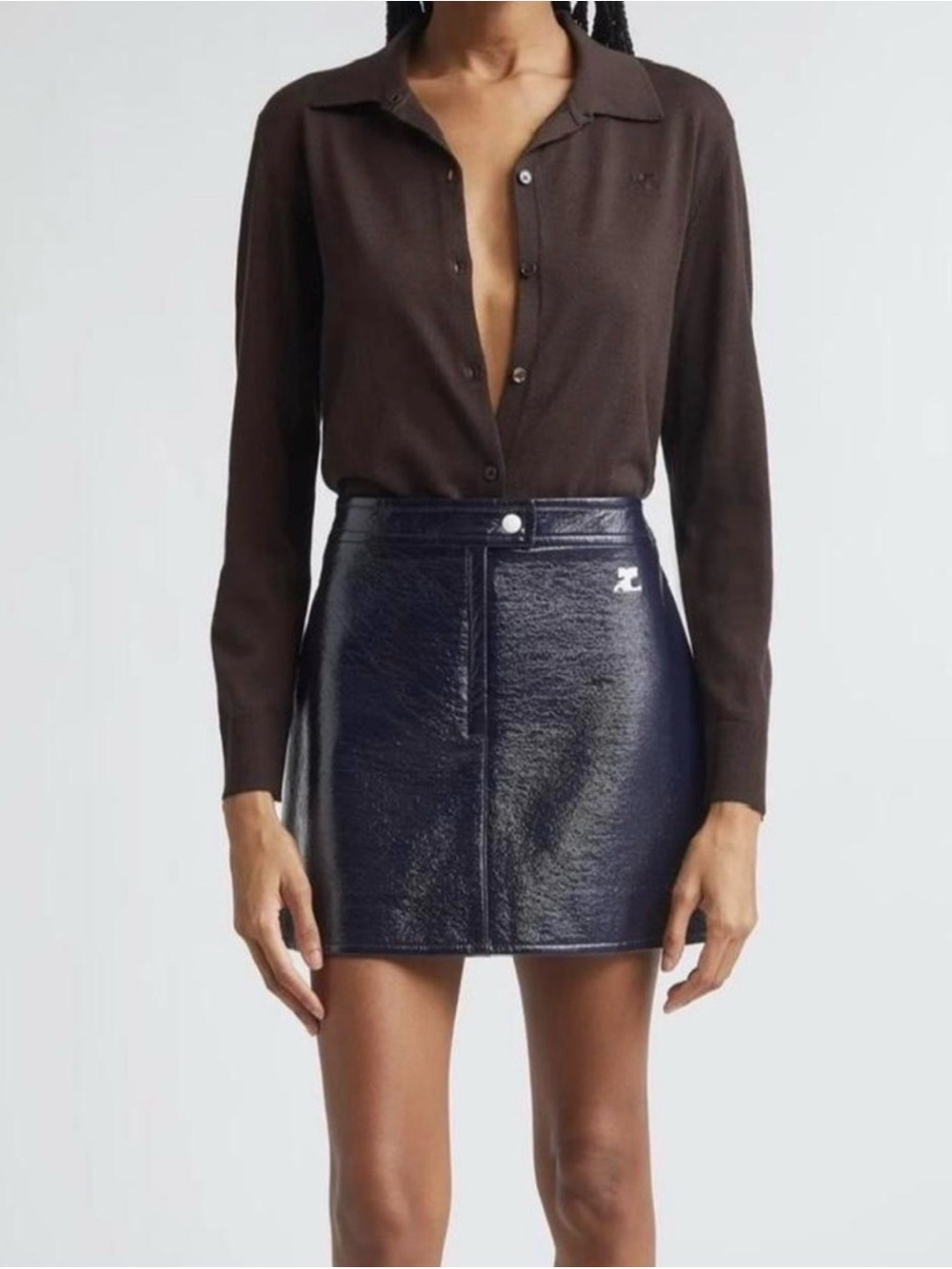 Courreges reedition vinyl Navy Patent Mini Skirt 34 XS $550